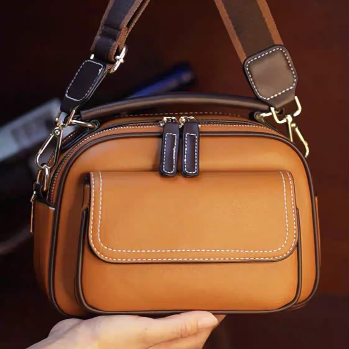 Women's Handbag, Imported Leather Women's Two-strap Bag Imported women's two-strap leather handbag