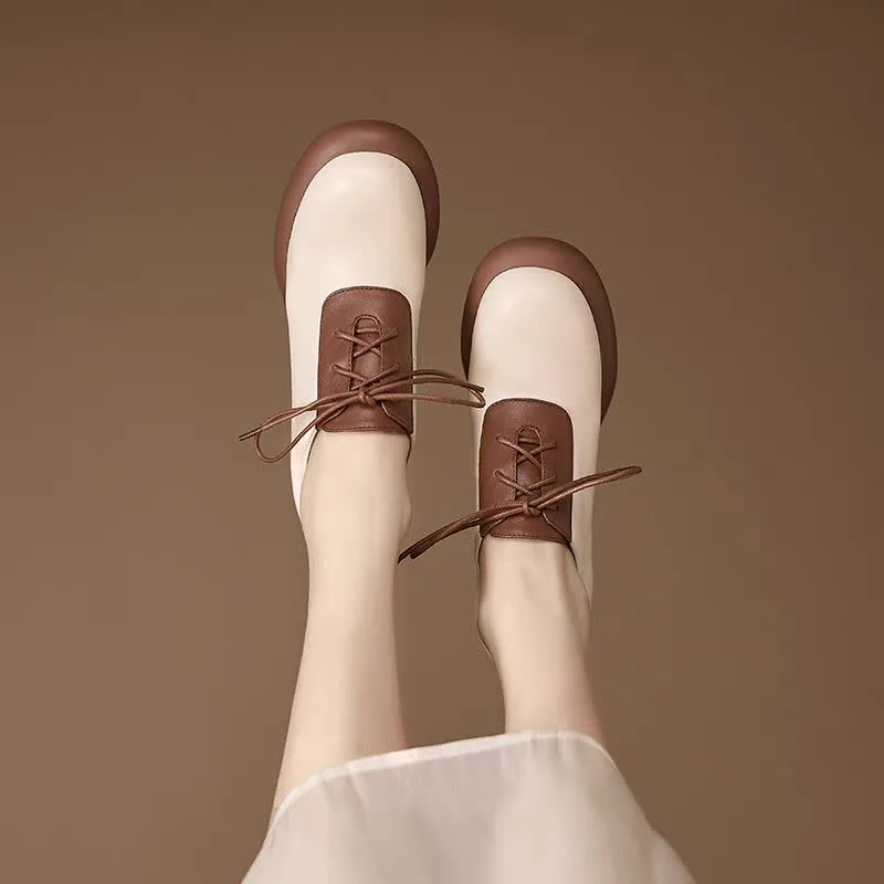 Elegant two-tone women's leather high-heeled lace-up shoes price Stylish two-tone women's leather heeled lace-up shoes price