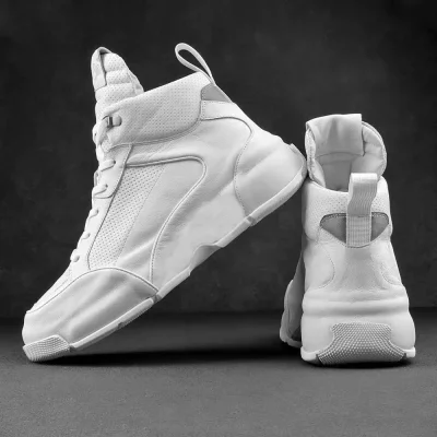 Imported men's white leather ankle boots