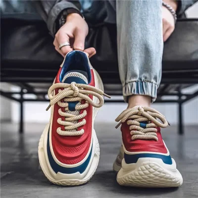 Stylish men's red strap sports shoes