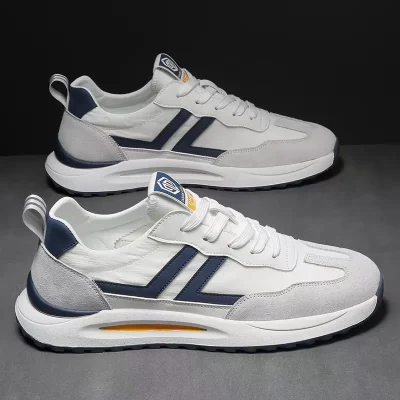 Men's white casual sneakers, trendy and comfortable