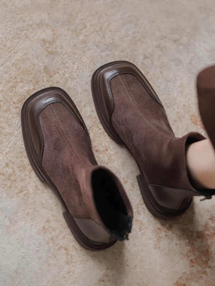 Women's brown leather and suede ankle boots with zipper Women's brown leather and suede ankle boots with zipper