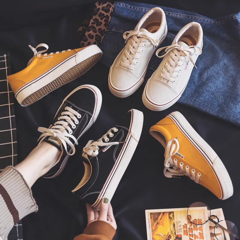 Original women's leather shoe models in black, white, and mustard. Original genuine women's leather shoes in black, white, and mustard.