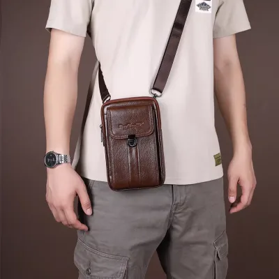 Trendy Brown Leather Men's Shoulder Bag