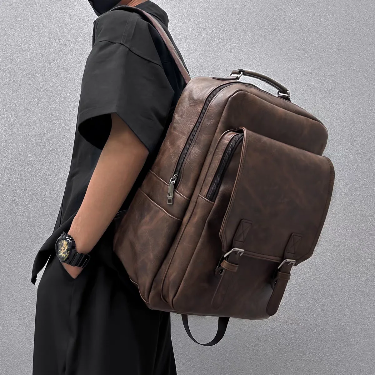 Stylish men's brown leather backpack purchase Stylish men's brown leather backpack purchase