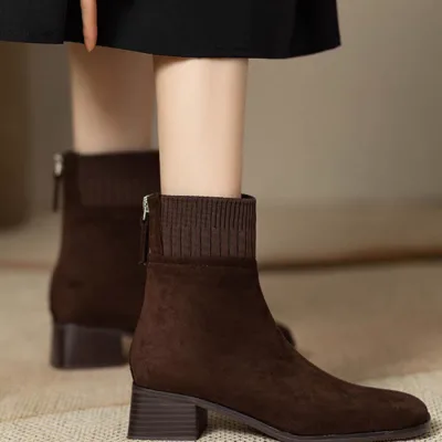 Women's suede ankle boots with zipper