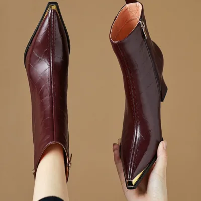 Women's Trend Natural Leather Ankle Boots with Back Zipper