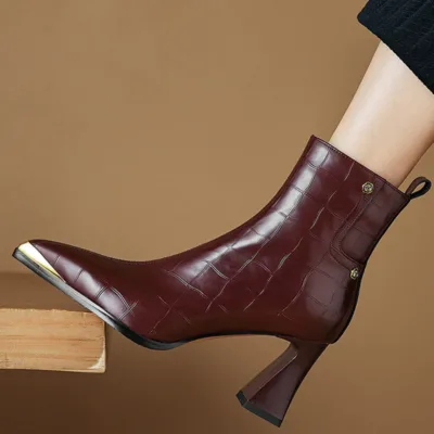 Women's genuine leather cherry ankle boots
