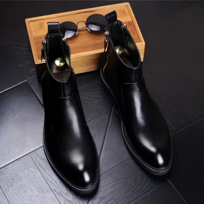 Imported men's leather ankle boots with side zipper