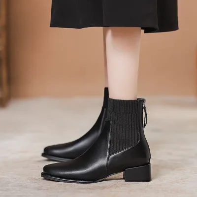 Women's foreign leather ankle boot photo with back zipper