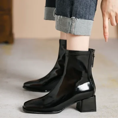 Imported and genuine black women's ankle boots photo