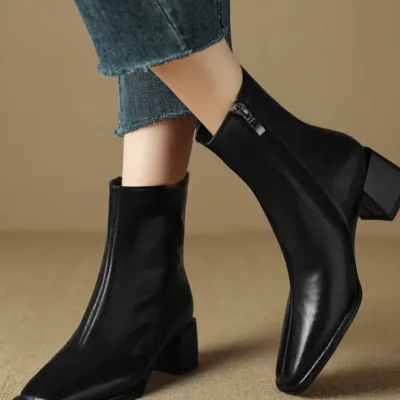 Genuine black leather girl’s ankle boots