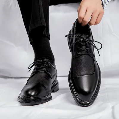 Imported men's black leather shoes