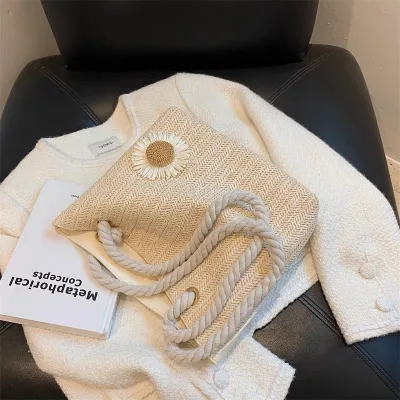 Women's external floral chamomile cotton handbag