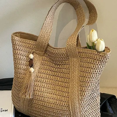 Women's Wide Strap Brown Woven Handbag for the Fashion Year