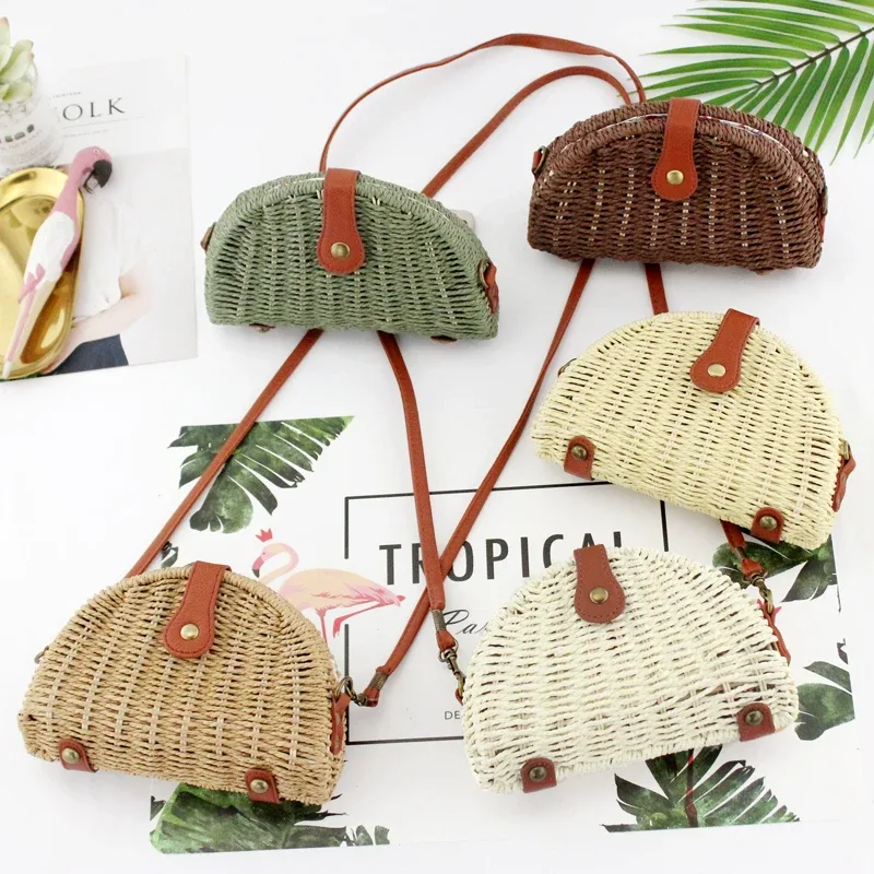 Women's trendy outdoor woven and straw mini shoulder bag Women's trendy straw and jute mini shoulder bag