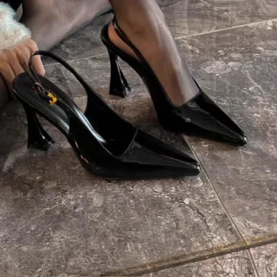 Women's new black pointed toe open-back formal shoes (foreign)