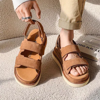 Buy genuine women's summer brown wedge heel shoes
