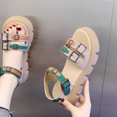 Imported women's summer leather wedge shoes photo