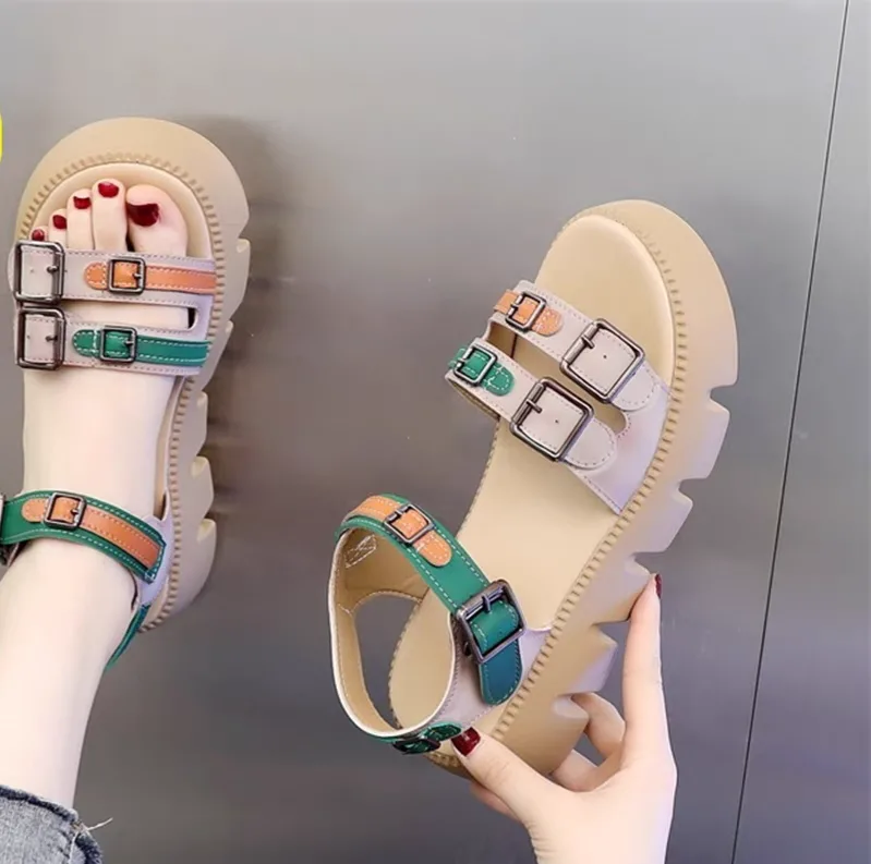 Imported women's summer leather wedge shoes photo Imported women's summer leather wedge shoes photo