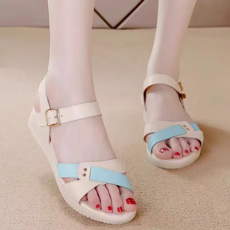 Photo of a trendy summer women's leather shoe model Photo of a trendy women's summer leather shoe model with an international style