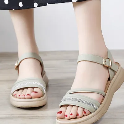 Original beige strappy women's summer shoe model photo