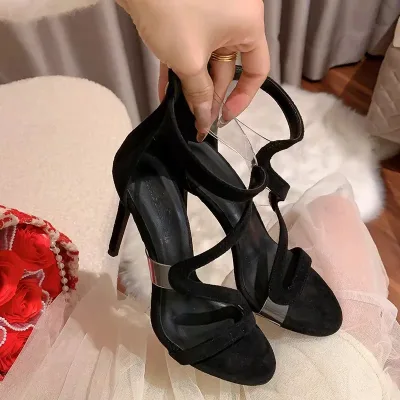 Imported women's and girls' formal black suede high-heeled shoes