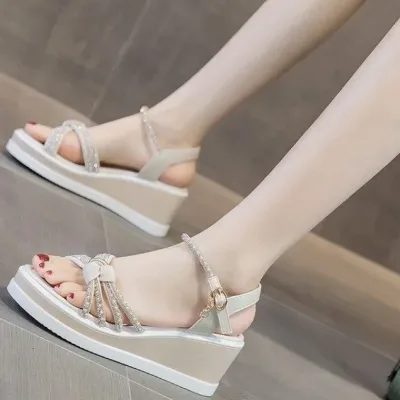 White beige summer high-heeled women's and girls' trendy foreign shoes