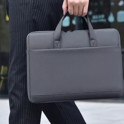 Men's genuine gray leather laptop bag purchase