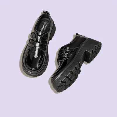 Price of imported women's and girls' black leather loafers with heels
