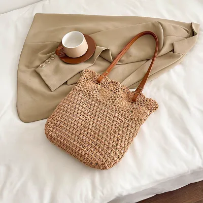 Price of a brown knitted shoulder bag with a leather strap, stylish for girls and women, imported