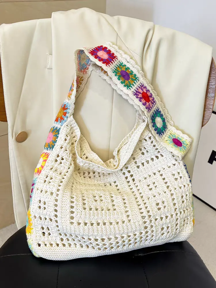 Price of the original rainbow-colored knitted shoulder bag for girls and women Price of an original rainbow-colored knitted shoulder bag for girls and women