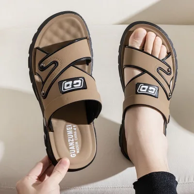 Summer beige sandal with adjustable back strap for boys and men, trendy style