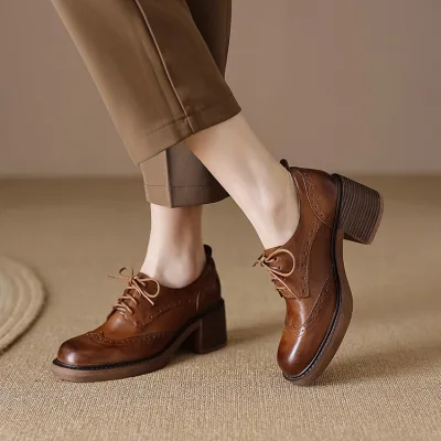 Buy genuine brown leather formal shoes with laces for girls and women, original