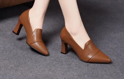 Trendy women's light brown everyday shoes with pointed toes and high heels