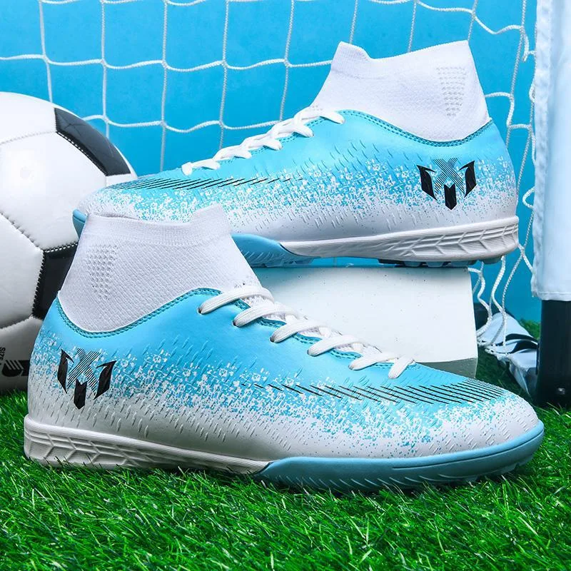 Original men's and boys' blue leather football shoes with ankle support Original men's and boys' blue leather football shoes with ankle support