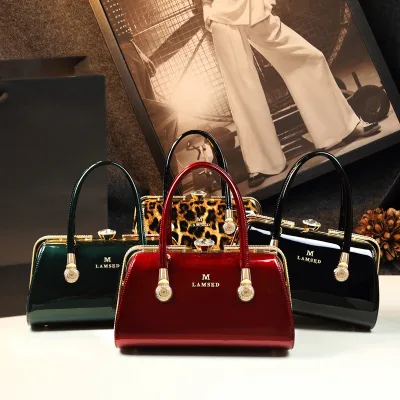 Imported women's and girls' leather handbag with handle and shoulder strap