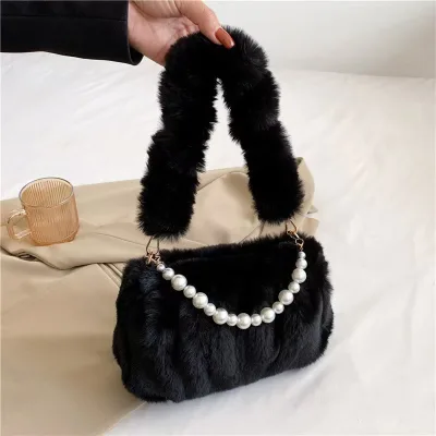 Imported black teddy evening bag with teddy strap for women and girls