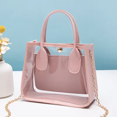 Original pink leather handbag with chain strap for women and girls