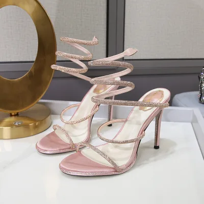 Elegant pink high-heeled sandal with strap, suitable for women and girls, authentic